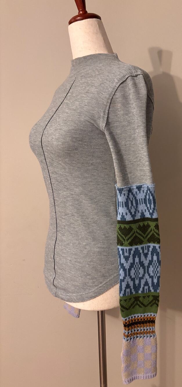 Free People We The Free Thermal Top XS Gray Mixed Print Sweater Sleeve Boho